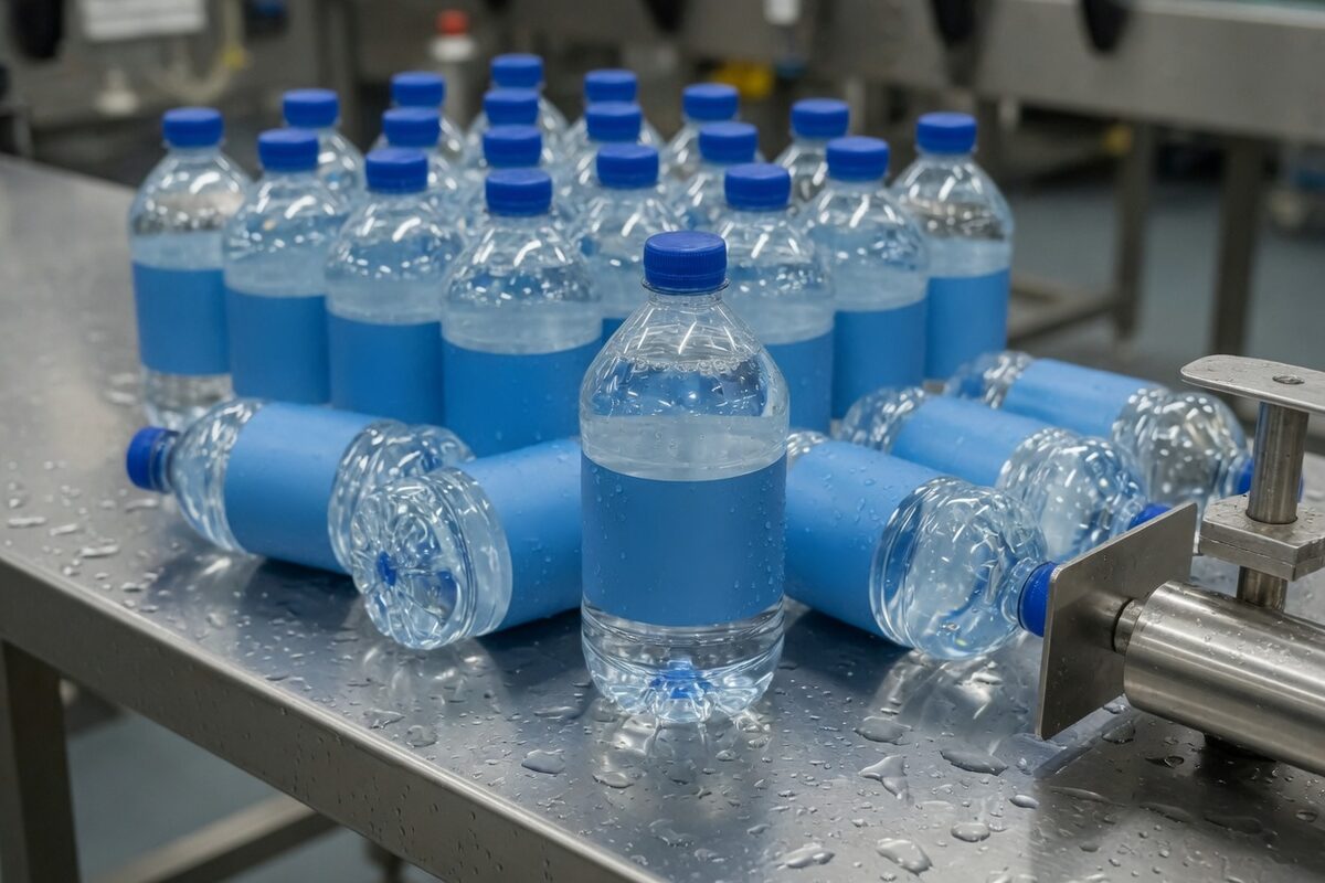 Saleable capped bottles crowded on the reject table