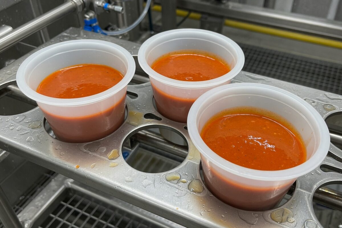 One cup filled to the line under the rim