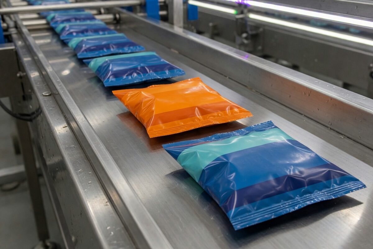 One pouch wrapped in orange film