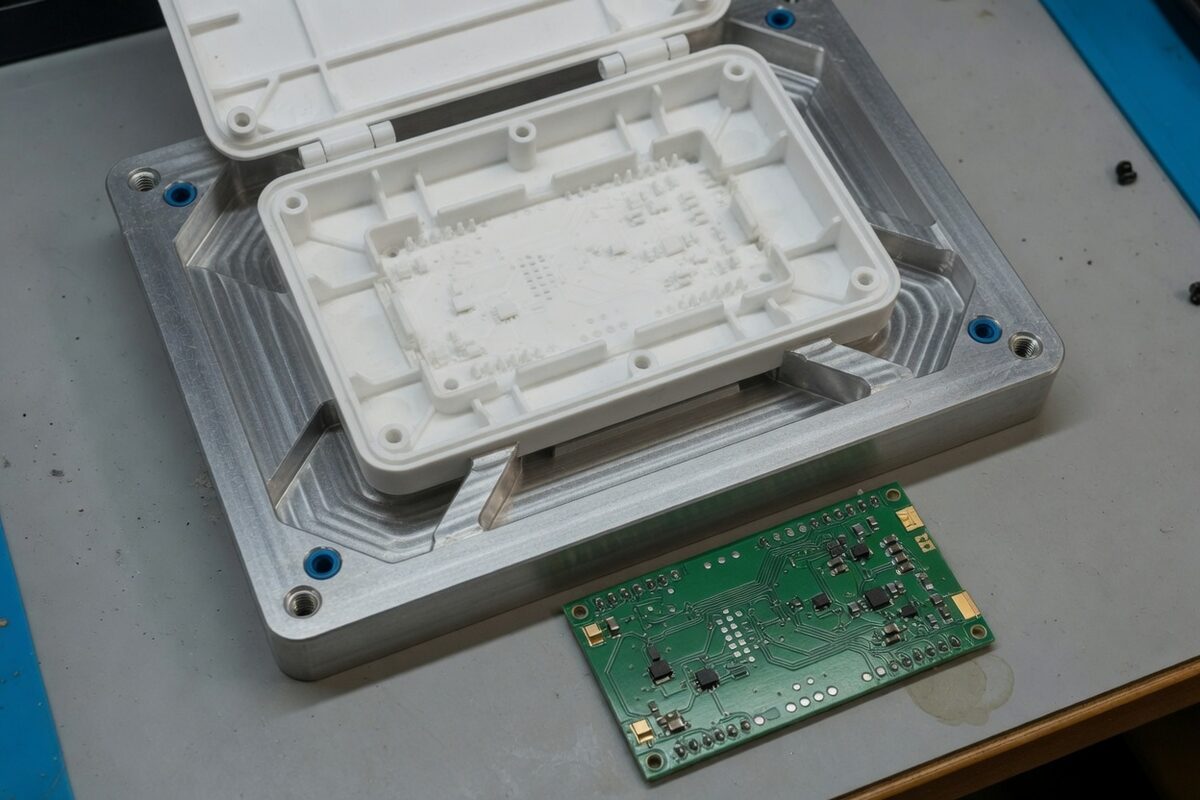 A device housing with an empty socket and the circuit board beside it