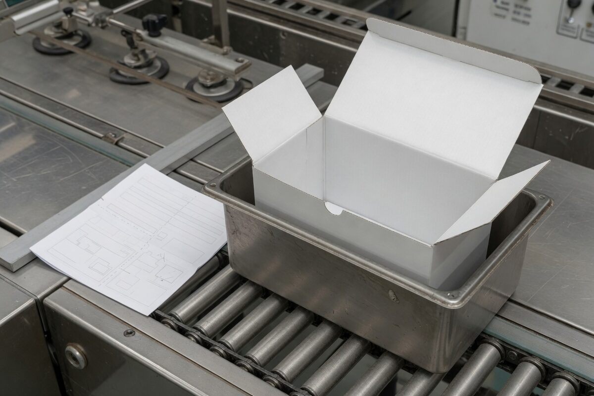 An open empty white carton with the folded leaflet sitting beside it instead of inside