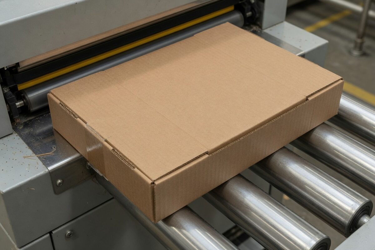A closed carton with the flap down