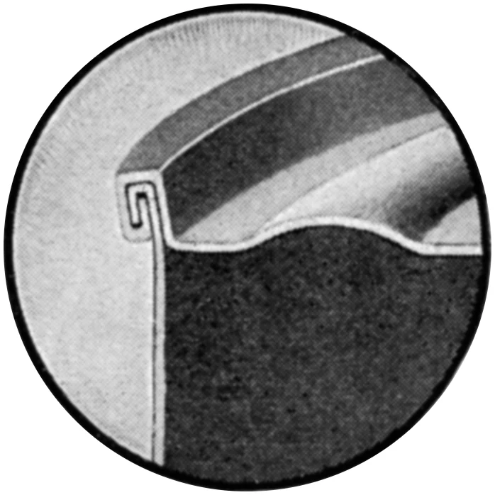 Cutaway diagram of a double seam, showing the can end folded around the flange of the can body